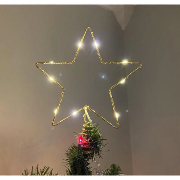 Lit Dewdrop Glitter Gold Metal Open Star Christmas Tree Topper 10" LED Lights Up - Picture 12 of 15